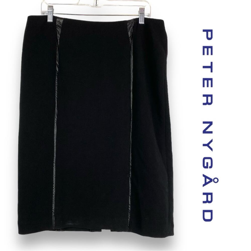 Peter Nygard Black Pencil Skirt Pleather Dart Accents Womens Size 14 - Picture 1 of 12